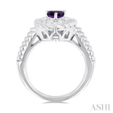 7X5 MM Pear Cut Amethyst and 1/20 Ctw Round Cut Diamond Semi-Precious Ring in Sterling Silver