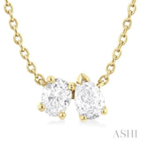 1/3 Ctw Toi Et Moi Oval and Pear Cut Diamond Pendant With Chain in 14K Yellow Gold