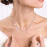 5 MM Round Shape Cultured Pearl and 1/4 Ctw Round Cut Diamond Station Necklace in 14K White Gold