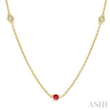 2.25 MM Ruby and 1/4 Ctw Round Cut Diamond Precious Station Necklace in 14K Yellow Gold