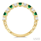 2.85 MM Emerald and 1/2 Ctw Round Cut Diamond Precious Wedding Band in 14K Yellow Gold