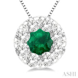 3.8 MM Emerald and 1/3 Ctw Round Cut Lovebright Diamond Precious Pendant With Chain in 14K White Gold