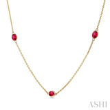 4x3 MM Oval Cut Ruby Precious Station Necklace in 14K Yellow Gold