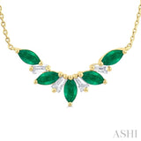 5x2.5 MM Marquise Cut Emerald and 1/6 Ctw Baguette Cut Diamond Precious Gemstone Necklace in 14K Yellow Gold