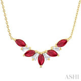 5x2.5 MM Marquise Cut Ruby and 1/6 Ctw Baguette Cut Diamond Precious Gemstone Necklace in 14K Yellow Gold