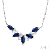 5x2.5 MM Marquise Cut Sapphire and 1/6 Ctw Baguette Cut Diamond Precious Gemstone Necklace in 14K White Gold