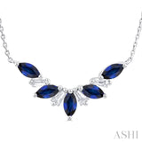 5x2.5 MM Marquise Cut Sapphire and 1/6 Ctw Baguette Cut Diamond Precious Gemstone Necklace in 14K White Gold