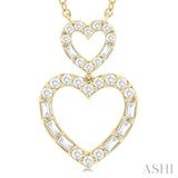1/3 Ctw Twin Heart Fusion Baguette and Round Cut Diamond Pendant With Chain in 10K Yellow Gold