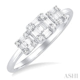 1/4 Ctw Past, Present & Future Baguette and Round Cut Diamond Fusion Fashion Ring in 14K White Gold