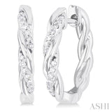 1/10 Ctw Entwined Front Round Cut Diamond Fashion Hoop Earring in 10K White Gold