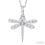 1/6 Ctw Petite Dragonfly Round Cut Diamond Fashion Pendant With Chain in 10K White Gold