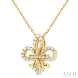 1/6 Ctw Petite Fleur De Lis Round Cut Diamond Fashion Pendant With Chain in 10K Yellow Gold