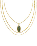 Kendra Scott Elle Gold Bamboo Frame Triple Strand Necklace in Sage Serpentine