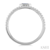 5x3 MM East- West Emerald Shape Sapphire and 1/4 Ctw Single Cut Diamond Triple Split Precious Ring in 10K White Gold