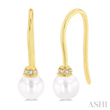 5.5 MM Round Shape Cultured Pearls and 1/20 Ctw Round Cut Diamond Petite Fashion Earring in 10K Yellow Gold