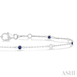 1.8 MM Sapphire and 1/10 Ctw Bezel Set Round Cut Diamond Precious Gemstone Station Bracelet in 14K White Gold