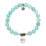 Aqua Fire Agate Gemstone Bracelet with Endless Love Sister Sterling Silver Charm
