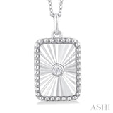 1/20 Ctw Rectangle fluted medallion Round Cut Diamond Pendant With Chain in 10K White Gold