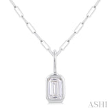 1/5 Ctw Emerald Cut Bezel Set Diamond Fashion Pendant With Paperclip Chain in 14K White Gold