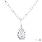 1/5 Ctw Pear Cut Bezel Set Diamond Fashion Pendant With Paperclip Chain in 14K White Gold