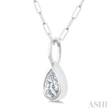 1/5 Ctw Pear Cut Bezel Set Diamond Fashion Pendant With Paperclip Chain in 14K White Gold