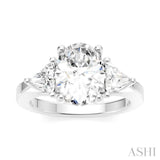 1/2 Ctw Oval Shape Trillion Cut & Round Cut Diamond Semi-Mount Engagement Ring in 14K White Gold