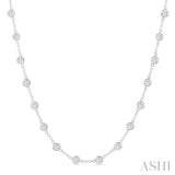 5 Ctw Bezel Set Round Cut Diamond Station Necklace in 14K White Gold