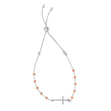 Silver & Rose Gold Sideways Cross Bead Lariat Bracelet