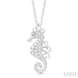1/6 Ctw Petite Seahorse Round Cut Diamond Fashion Pendant With Chain in 10K White Gold