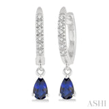5x3 MM Pear Cut Sapphire and 1/8 Ctw Round Cut Diamond Petite Fashion Huggie Earrings in 10K White Gold