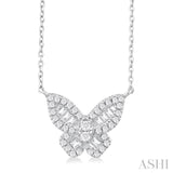 1/3 Ctw Petite Butterfly Baguette and Round Cut Diamond Fashion Pendant With Chain in 14K White Gold