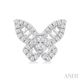 1/2 Ctw Baguette and Round Cut Diamond Butterfly Petite Fashion Stud Earring in 14K White Gold