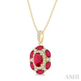 6x4 MM Oval Cut & 4x2 MM Marquise Cut Ruby and 1/6 Ctw Round Cut Diamond Precious Pendant With Chain in 14K Yellow Gold