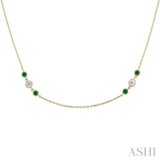 2.25 MM Emerald and 1/2 Ctw Round Cut Diamond Precious Station Necklace in 14K Yellow Gold