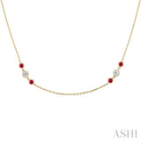 2.25 MM Ruby and 1/2 Ctw Round Cut Diamond Precious Station Necklace in 14K Yellow Gold