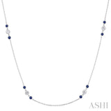 2.25 MM Sapphire and 1/2 Ctw Round Cut Diamond Precious Station Necklace in 14K White Gold