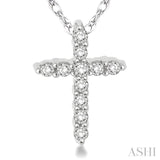 1/20 Ctw Round Cut Diamond Cross Petite Pendant in 14K White Gold with Chain