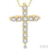 1/20 Ctw Round Cut Diamond Cross Petite Pendant in 14K Yellow Gold with Chain