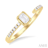 3/8 Ctw Emerald and Round Cut Diamond Fashion Open Ring in 14K Yellow Gold