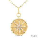 1/4 Ctw Round Cut Diamond Compass Symbol Circle Medallion Fashion Pendant With Paperclip Chain in 14K Yellow Gold
