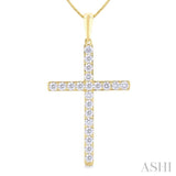 1/2 Ctw Round Cut Diamond Prong Set 1-Inch Plate Cross Pendant With Chain in 14K Yellow Gold