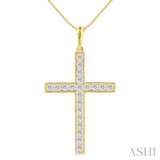 1/2 Ctw Round Cut Diamond Pave Set 1-Inch Plate Cross Pendant With Chain in 14K Yellow Gold