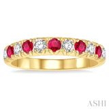 2.6 MM Ruby and 3/8 Ctw Round Cut Diamond Precious Wedding Band in 14K Yellow Gold