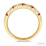 2.6 MM Ruby and 3/8 Ctw Round Cut Diamond Precious Wedding Band in 14K Yellow Gold