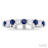 2.85 MM Sapphire and 1/2 Ctw Round Cut Diamond Precious Wedding Band in 14K White Gold
