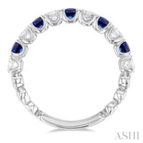 2.85 MM Sapphire and 1/2 Ctw Round Cut Diamond Precious Wedding Band in 14K White Gold