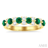 3 MM Emerald and 1/3 Ctw Round Cut Diamond Precious Band in 14K Yellow Gold