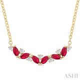 4X2 MM Marquise Cut Ruby and 1/6 Ctw Zig-Zag Round Cut Diamond Precious Necklace in 14K Yellow Gold