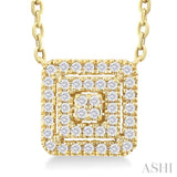 1/6 Ctw Double Halo Square Shape Petite Round Cut Diamond Fashion Pendant With Chain in 10K Yellow Gold
