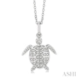 1/10 Ctw Petite Sea Life Turtle Round Cut Diamond Fashion Pendant With Chain in 10K White Gold